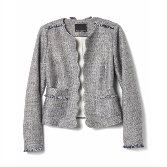 BR Scalloped Hem Blazer Jacket Collarless - Picture 3 of 7